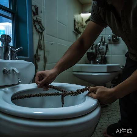 自制钩子疏通马桶，需谨慎操作。