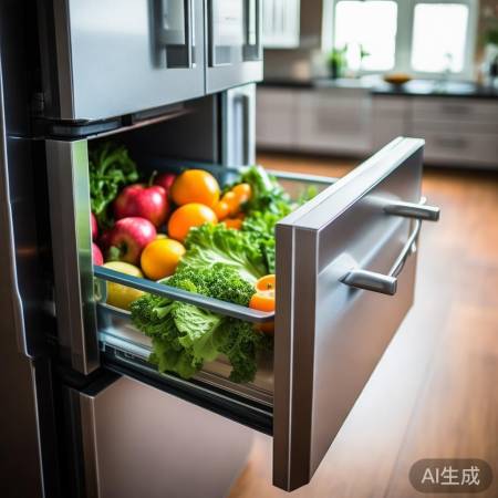 冰箱上层抽屉存蔬果,通风防潮易