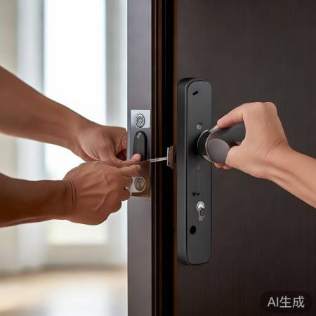 智能锁安装:锁体锁芯把手,紧固