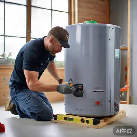 “安装空气能热水器主机,水平固