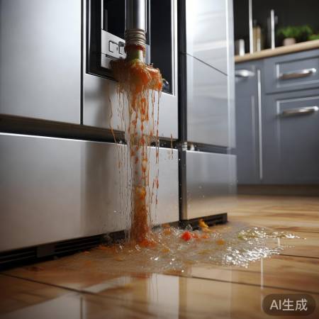 冰箱排水管堵塞,残渣污垢引水溢