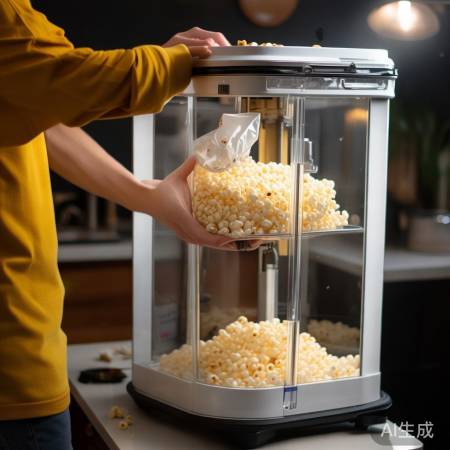 爆米花制作：袋入机，盖盖加热。