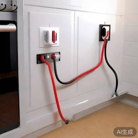 电源线连接油烟机，火零对应安全