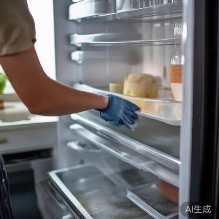 定期清理冰箱,温水洗洁精擦拭。