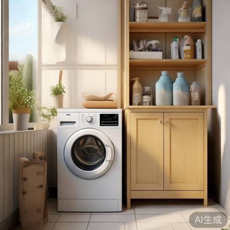 阳台空间巧利用,洗衣机旁储物柜