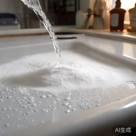 小苏打粉去油渍，热水冲刷更有效