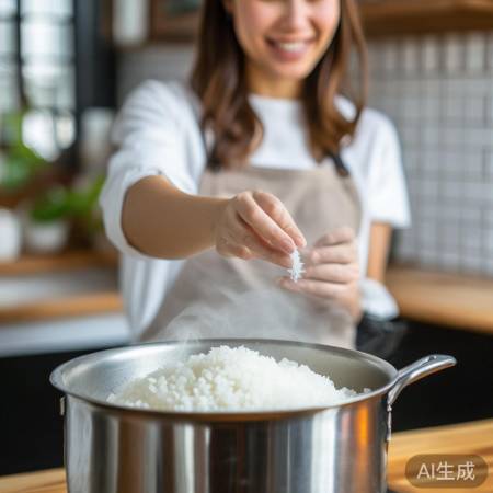 “煮饭加盐，美味升级”