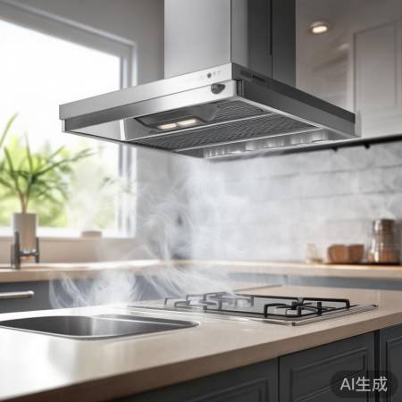 抽油烟机设计简约,吸力强,厨房