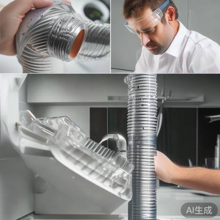 “卷管连接油烟机,胶水密封防泄