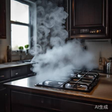 燃气灶冒黑烟，有害物质多。