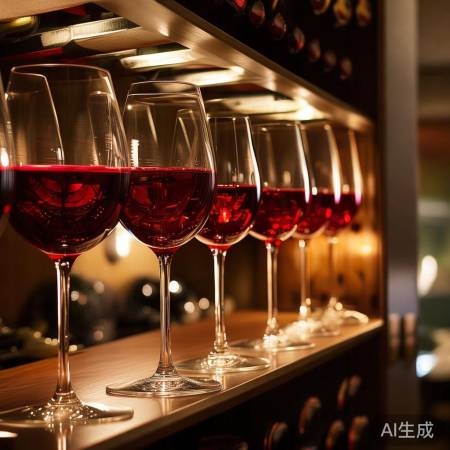 酒柜中间，红酒杯点缀