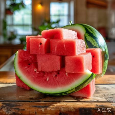 “大西瓜切块方便保存吃”