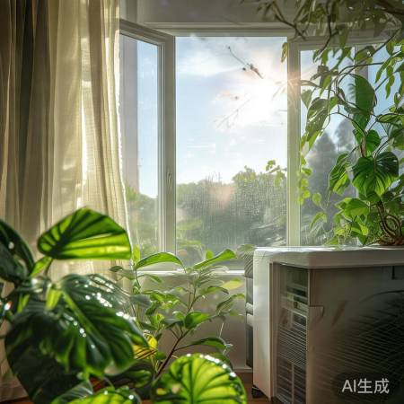 窗帘遮挡阳光，绿植吸收热量降温