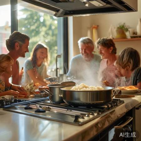 “周末美食时光，集成灶蒸米饭”