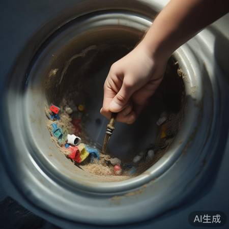 “用棍子清理排水管堵塞”